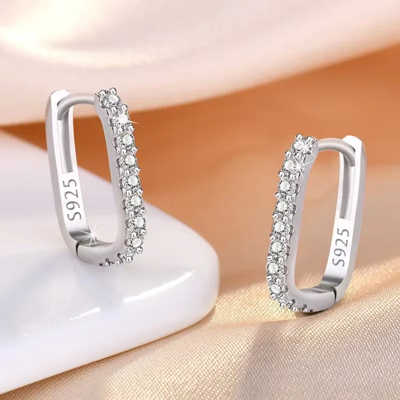 High-Quality 925 Sterling Silver Crystal Fashion Circle Hoop Earrings for Woman Wedding Party Gift Street Versatile Jewelry