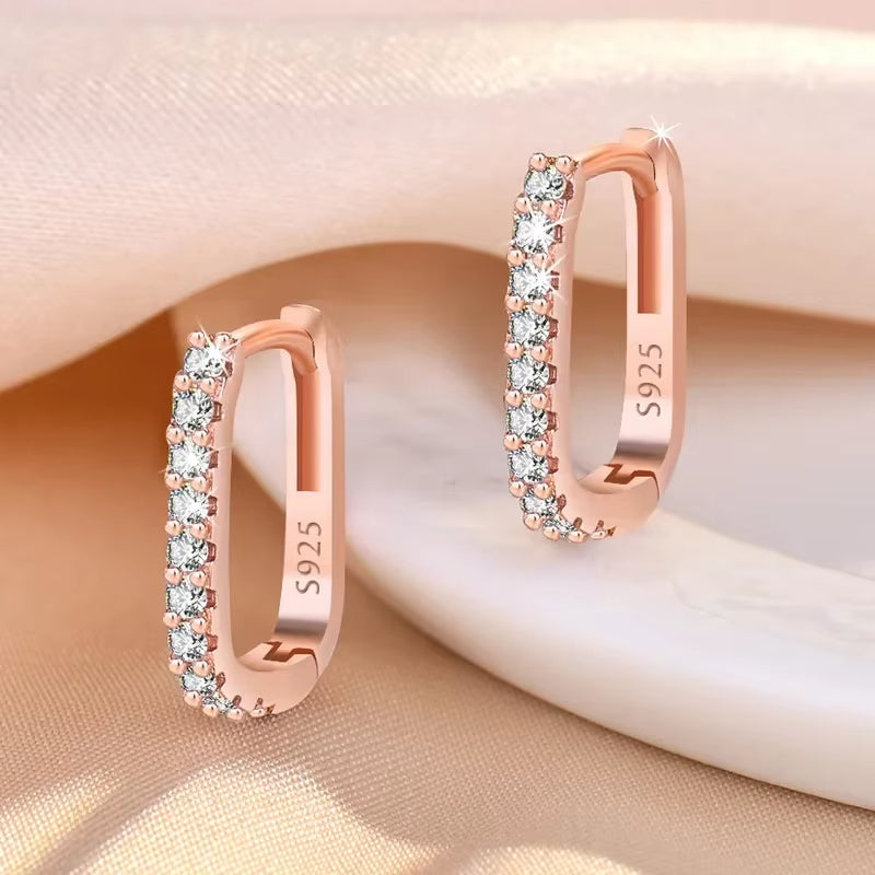 High-Quality 925 Sterling Silver Crystal Fashion Circle Hoop Earrings for Woman Wedding Party Gift Street Versatile Jewelry