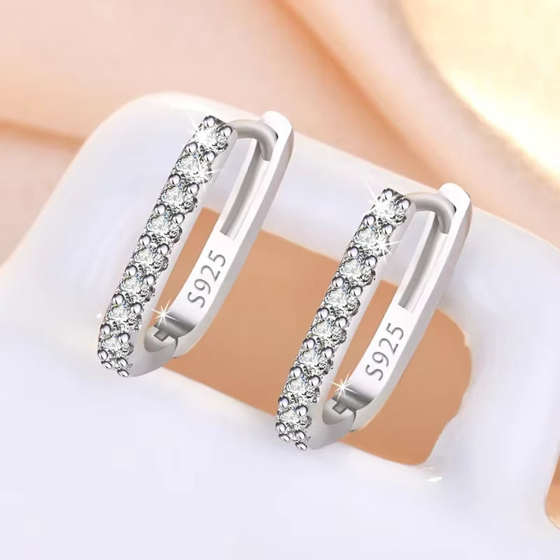 High-Quality 925 Sterling Silver Crystal Fashion Circle Hoop Earrings for Woman Wedding Party Gift Street Versatile Jewelry